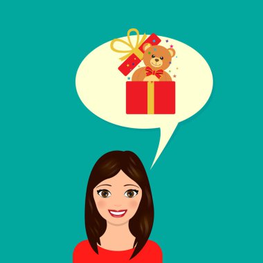 Kız bir hediye hayal ediyor. Vektör çizimi. Eps 10.