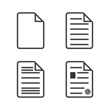 Arkaplanda izole edilmiş belge simgesi seti. Vektör çizimi. Eps 10.