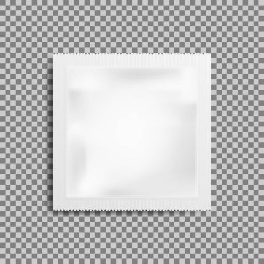 Gerçekçi Beyaz Boş Ambalaj folyosu ıslak mendilleri şablonu. Yiyecek paketleme kahvesi, tuz, şeker, biber, baharat, şeker. Şeffaf arkaplanda izole edilmiş. Vektör çizimi. Eps 10.