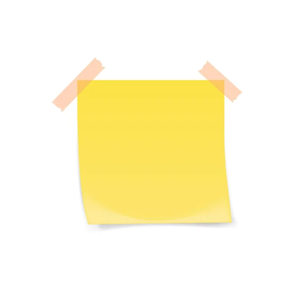 Yellow Sticky Note Adhesive Tape Isolated White Background Vector Illustration — 스톡 벡터