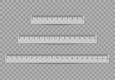 Gerçekçi cetvel seti şeffaf arkaplanda izole edildi. Vektör çizimi. Eps 10.