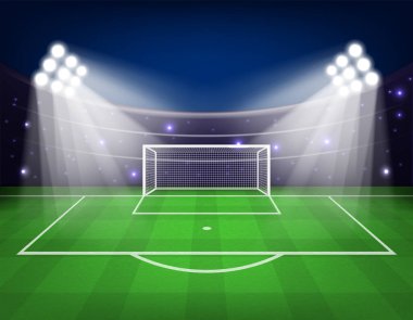 Parlak stadyum ışıkları Vector illüstrasyonlu futbol sahası. Eps 10.