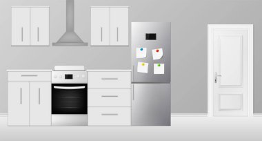 İçerisi çok gerçekçi bir yemek odası. Vektör çizimi. Eps 10.