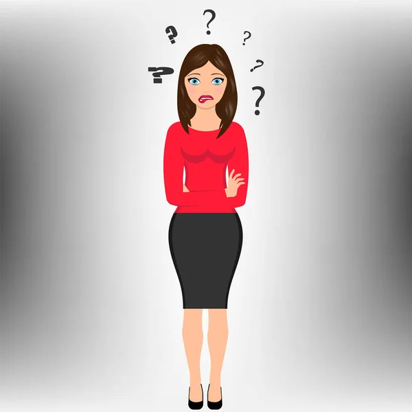 Thinking Girl Question Mark Isolated White Background Vector Illustration Eps — 스톡 벡터