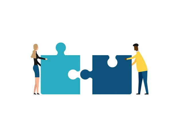 Business Concept Teamwork Metaphor Two Businessmen Connecting Puzzle Elements Isolated — Image vectorielle