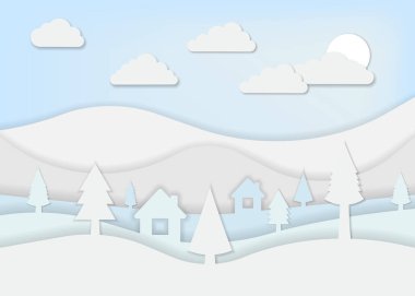 Kağıt sanatı için kış manzarası. Vektör çizimi. Eps 10.