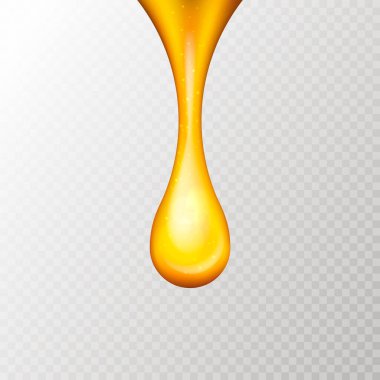 Altın yağ damlası şeffaf arka planda izole edildi. Vektör çizimi. Eps 10.