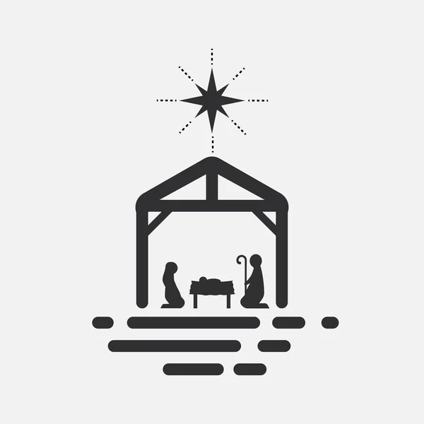Birth Christ Silhouette Mary Joseph Jesus Isolated White Background Vector — Stock Vector