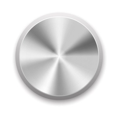 Dairesel işlemeli gerçekçi metal düğme. Beyaz arka planda izole edilmiş. Vektör çizimi. Eps 10.