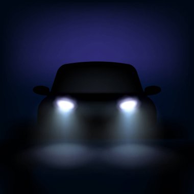 Farları ve gölgeleri olan bir otomobil silueti. Vektör çizimi. Eps 10.