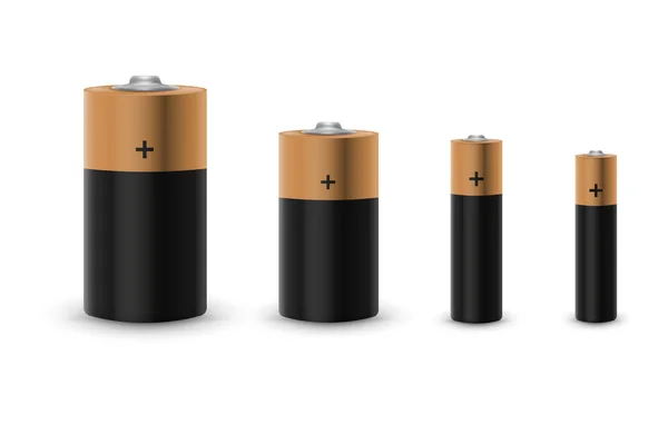 Realistic Alkaline Battery Set Isolated White Background Vector Illustration Eps — Stock Vector