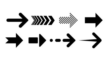 Oklar büyük siyah set simgeleri. Ok simgesi. Ok vektör koleksiyonu beyaz arkaplanda izole edildi. Vektör çizimi. Eps 10.