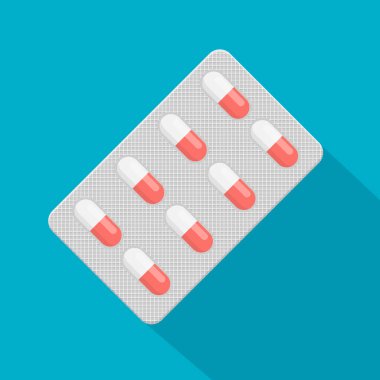 Beyaz arka planda izole edilmiş su toplayan bir pakette haplar. Vektör çizimi. Eps 10.