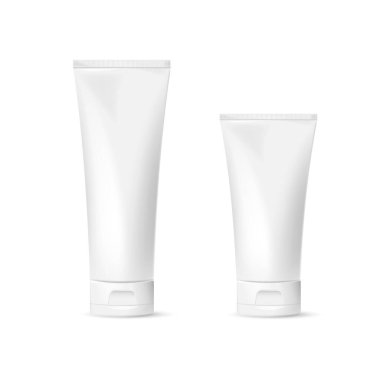 Krema, çorba, köpük ve beyaz arka planda izole edilmiş şampuan için gerçekçi bir kozmetik paketi. Vektör çizimi. Eps 10.