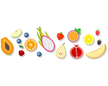 Meyveler beyaz arka planda izole edilmiş. Vektör çizimi. Eps 10.