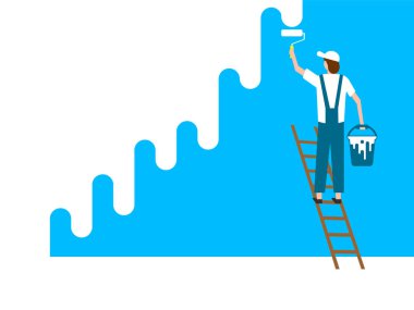 İşçi adam duvar boyuyor. Vektör çizimi. Eps 10