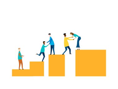 Beyaz arka planda izole edilmiş insanlara yardım eden kavram. Vektör çizimi. Eps 10.