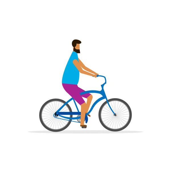 Чоловік Їде Велосипеді Ізольовано Білому Тлі Векторні Ілюстрації Епс — стоковий вектор