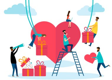 Sevgililer Günü, beyaz arka planda izole edilmiş takım çalışması konsepti. Vektör çizimi. Eps 10