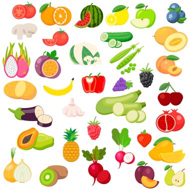 Vektör meyve ve sebze simgesi beyaz arkaplanda izole edildi. Vektör çizimi. Eps 10.