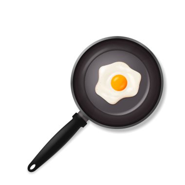 Tavada yumurta. Yemek pişirmek. Beyaz arka planda izole edilmiş. Vektör çizimi. Eps 10.