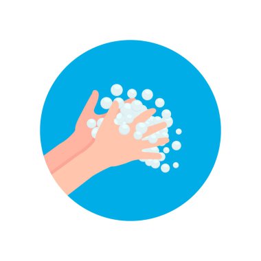 Beyaz arka planda sabunla yıkanan eller. Vektör çizimi. Eps 10.