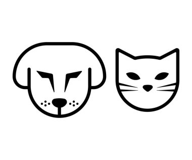 Köpek ve kedi yüzü simgesi beyaz arkaplanda izole edilmiş. Vektör çizimi. Eps 10.
