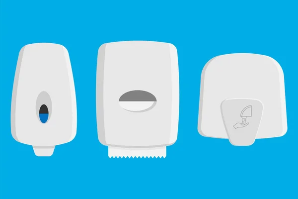 Set Dispensers Paper Towel Dispensers Soap Hand Dryer Vector Illustration — Image vectorielle