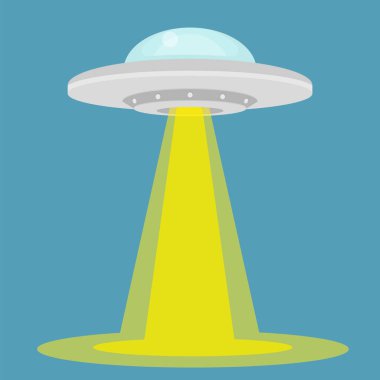 UFO. Işıklı uzaylı uzay gemisi. Arka planda izole. Vektör çizimi. Eps 10.