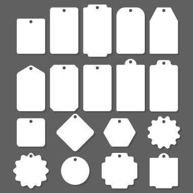 Boş beyaz kağıt fiyat etiketleri ya da farklı şekillerde hediye etiketleri. Boş etiketler şablonu. Fiyat etiketi ayarlandı. Vektör çizimi. Eps 10.