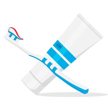 Diş fırçası ve diş macunu beyaz arka planda izole edilmiş. Vektör çizimi. Eps 10.