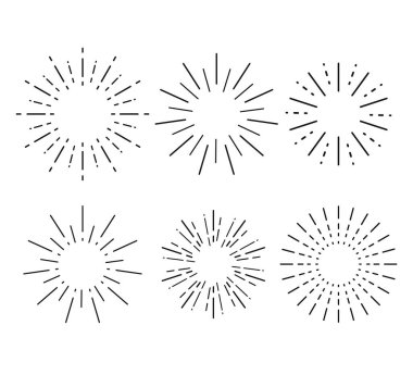 Güneş ışığı seti. Koleksiyon güneş patlaması, yıldız, havai fişek patlaması. Vektör illüstrasyonu Eps 10