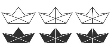 Katlanmış kağıt tekne ikonu seti. Vektör çizimi. Eps 10.