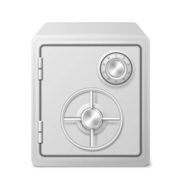 Metal Güvenli Banka Kutusu Gerçekçiliği beyaz arka planda izole edildi. Vektör çizimi. Eps 10.