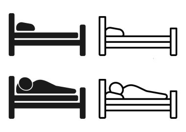 Yatakta bir çift insan. Yatak tabelası. Otel ikonu. Vektör çizimi. Eps 10.