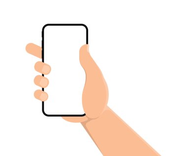 İnsan eli akıllı telefonu tutar. Cep telefonu bir adamın elinde. Vektör çizimi. Eps 10.