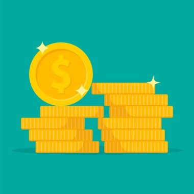 Bir yığın bozuk para. Altın para yığını. Altın para yığını, hazine yığını. Vektör çizimi. Eps 10.