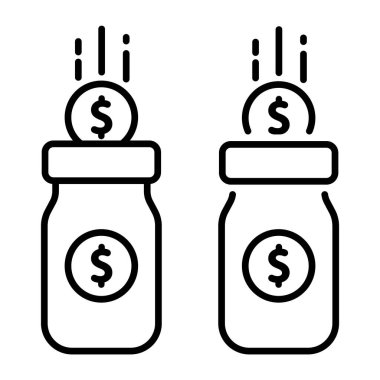 Altın sikke dolu cam para kavanozu. Para kutusunda para biriktiriyorum. Vektör çizimi. Web afişi. Eps 10.