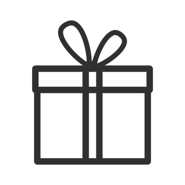 Kurdele çizgisi simgesi olan hediye kutusu, ana hatlı vektör işareti. Vektör çizimi. Eps 10.