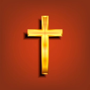 Altın Hıristiyan haçı. Arka planda izole edilmiş gerçekçi bir haç. Vektör çizimi. Eps 10.