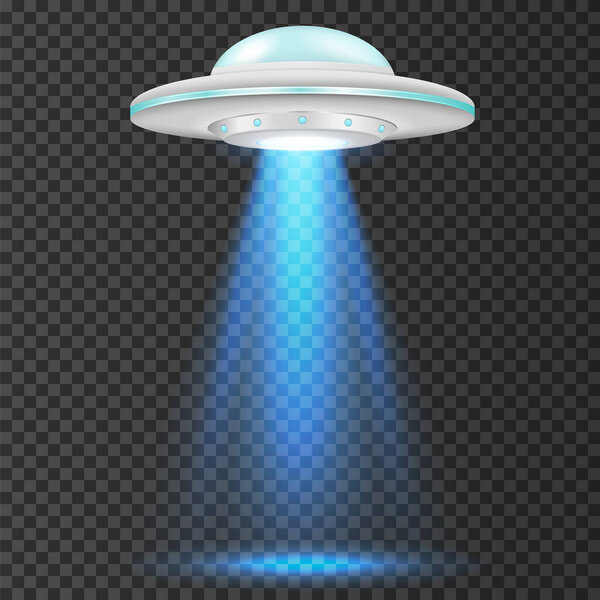 UFO - alien spaceship with blue lights. isolated on background. Vector illustration. Eps 10.