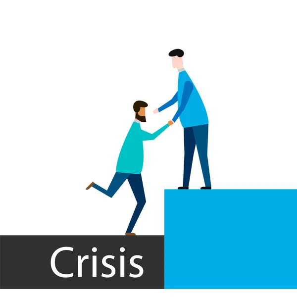 Businessman Help Teammate Overcome Crisis Situation Teamwork Leadership Concept Vector — Vetor de Stock
