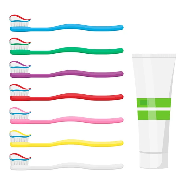 歯ブラシのセット白い背景に隔離された歯磨き粉 ベクトルイラスト Eps — ストックベクタ