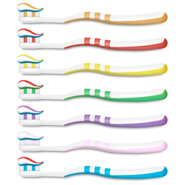 一套牙刷 牙膏在白色背景上隔离 矢量图解 Eps — 图库矢量图片