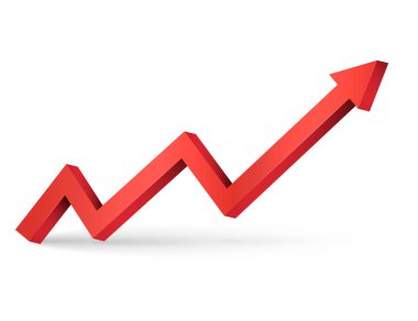 Kırmızı ok. 3D UP finansal grafiği beyaz arka planda izole edildi. Vektör çizimi. Eps 10.