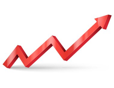 Kırmızı ok. 3D UP finansal grafiği beyaz arka planda izole edildi. Vektör çizimi. Eps 10.