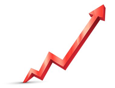 Kırmızı ok. 3D UP finansal grafiği beyaz arka planda izole edildi. Vektör çizimi. Eps 10.