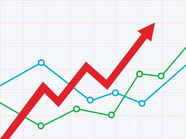 Kırmızı oklu soyut mali tablo. Stok oku yükseliyor. Vektör çizimi. Eps 10.