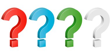 3d soru işareti, bir dizi renk sürümü. Vektör çizimi. Eps 10.