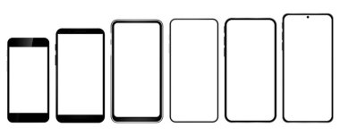 Gerçekçi bir akıllı telefon modeli. Cep telefonu görüntüsü, cihaz ekranı çerçevesi ve siyah akıllı telefonlar. Vektör çizimi. Eps 10.